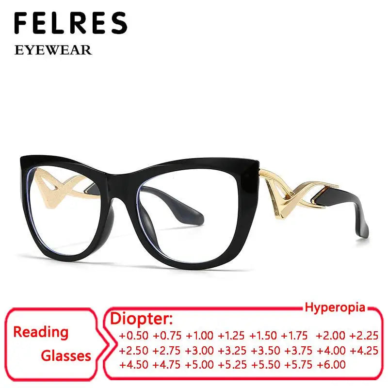Trendy Oversized Reading Glasses Women Men High Quality Anti Blue Light Presbyopia Eyewear Cat Eye Optical Prescription Glasses