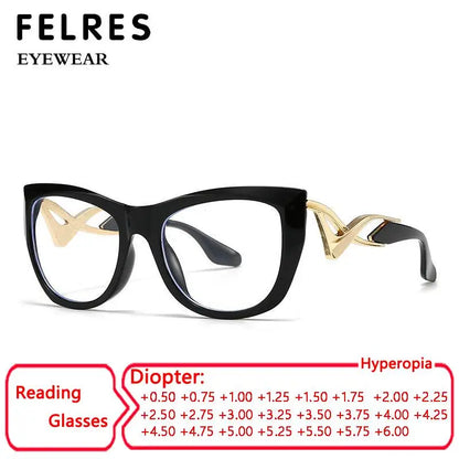 Trendy Oversized Reading Glasses Women Men High Quality Anti Blue Light Presbyopia Eyewear Cat Eye Optical Prescription Glasses
