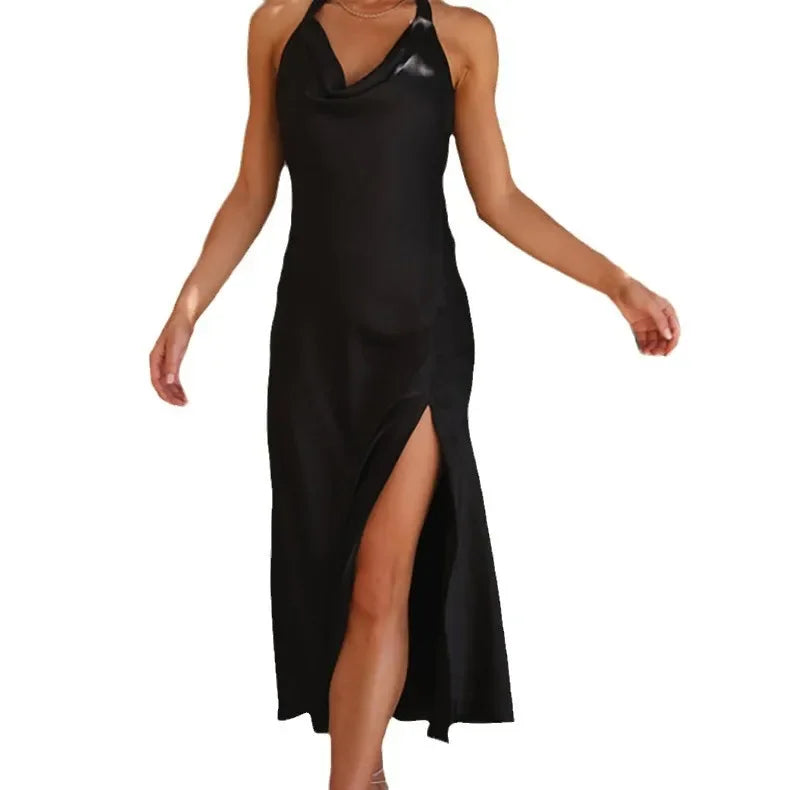 2023 Trendy European And American Cross-Border E-commerce Sleeveless Sexy Slim Fit Long Dress Women's Side Slit Open-Back Dress