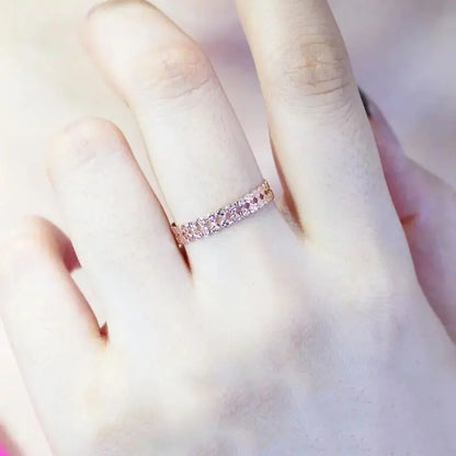 585 Purple Gold Plated 14k Rose Gold Double Row Shiny Gypsophila Rings for Women Adjustable Light Luxury Charm Jewelry