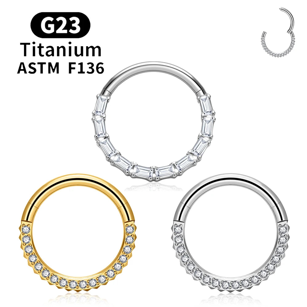 G23 Titanium Bamboo Shape Nose Ring Septum Ring Hoop 16G Zircon Ear Cartilage Tragus Helix Daith Piercing Earrings Body Jewelry
