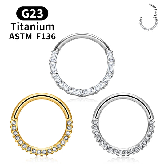 G23 Titanium Bamboo Shape Nose Ring Septum Ring Hoop 16G Zircon Ear Cartilage Tragus Helix Daith Piercing Earrings Body Jewelry