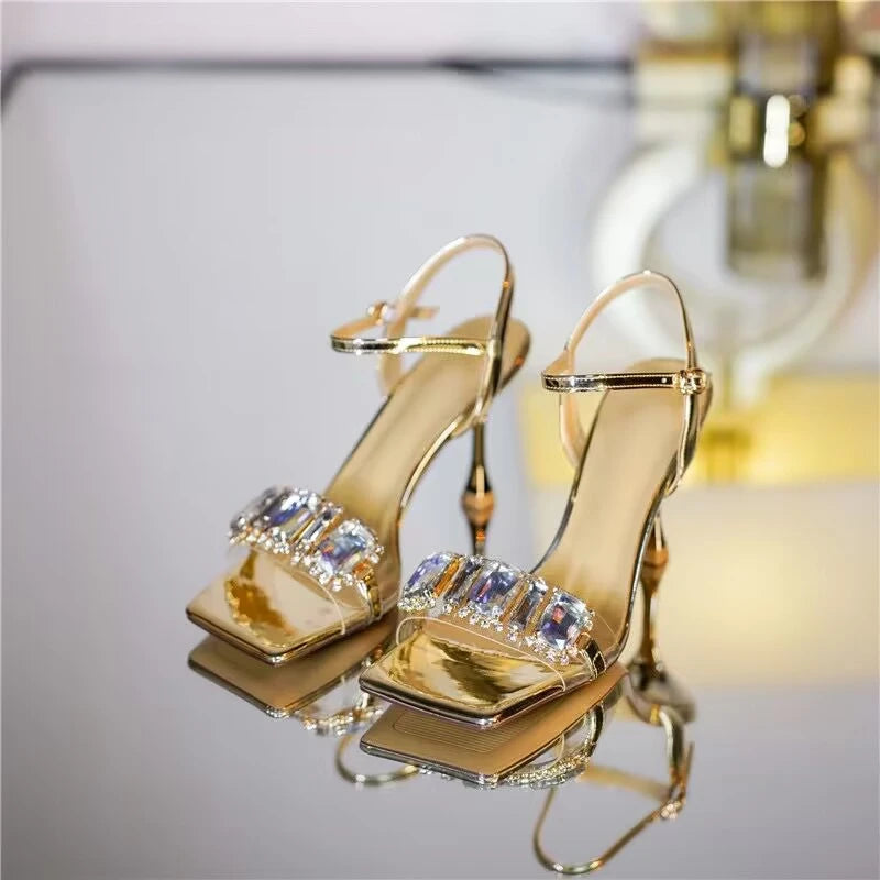 2025 New Slim Heel with Diamond Square Toe Sandals for Women in The Summer of  New Fairy Style Open Toe Sexy High Heels