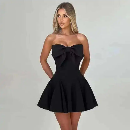 Townlike Bow Pearl Backless Sexy Party Dress Women Mini 2024 Summer Dress Elegant Waist Wrap A-line Dresses Vestidos
