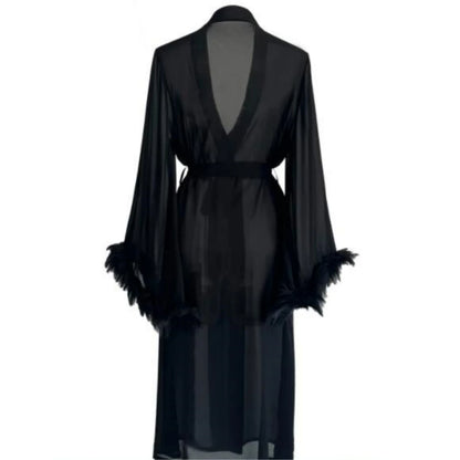 Summer Women's New Robe Simulation Silk Feather Long Long-Sleeved Pajamas Nightgown Robe Comfortable Straps Women's Homewear