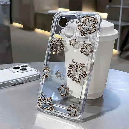 Rose red leopard print Case For iPhone 16 16E 15 14 13 12 11 Pro Max Plus XS XR Funda Silicone Case