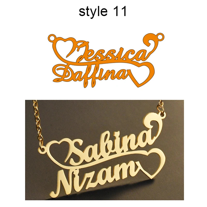 Personalized Two Name Necklaces With Heart Stainless Steel Custom Letter Couple Necklace Choker  Stainless Steel Wedding Gift