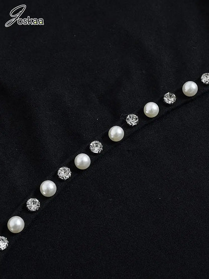 Joskaa Elegant Rhinestone Hollow Maxi Birthday Dress Woman Sexy O-Neck Single Sleeve Skinny Vestidos 2025 Evening Party Clubwear