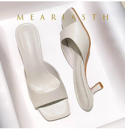 2025 Fashion Round Toe Ladies Low Heel Slippers Shoes Sandals Spring Summer Female open toe Women Heeled Slides Slippers Pumps