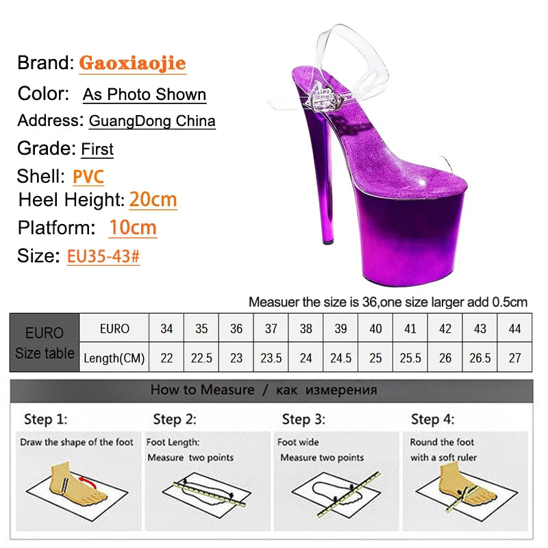 20cm/ 8inch Purple Electroplated Heel Women Sandals Comfort Ventilate Insole High Heels Pole Dancing Stiletto Women Party Shoes