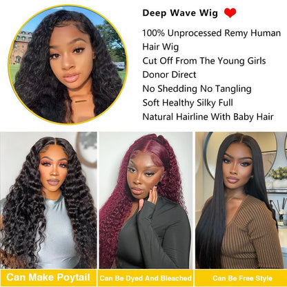 HD Transparent Deep Wave Frontal Wig 13x4/13x6 Curly Lace Front Human Hair Wigs For Women Wet And Wavy Water 5x5 Closure Wig