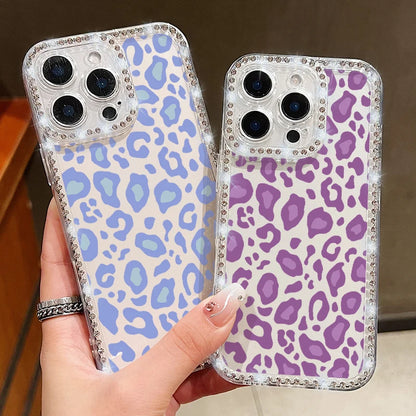 Colorful Leopard Print Diamond Case For iPhone 16 Pro Max Clear Soft Cover Coque For iPhone 11 12 13 14 15 Pro Max 16e 17 Air