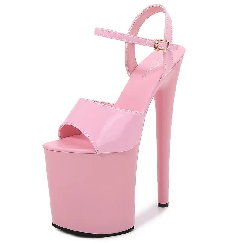 Patent Leather 20cm Platform Sandals Stiletto Heels Sexy Sandals Women Pole Dancing Shoes Nightclub Sandals Plus Size 34-45