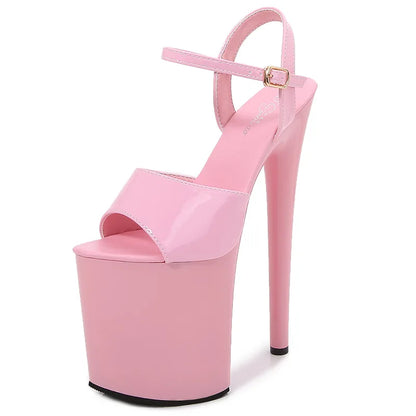 Patent Leather 20cm Platform Sandals Stiletto Heels Sexy Sandals Women Pole Dancing Shoes Nightclub Sandals Plus Size 34-45