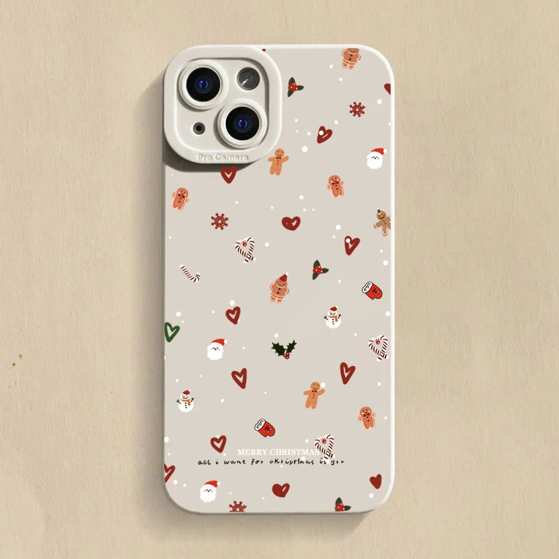 Cute Christmas Pattern Phone Case For iPhone 11 12 13 14 15 16 17 Pro Max 17 Air 16E XS X XR 7 8 Plus SE Shockproof Soft Cover