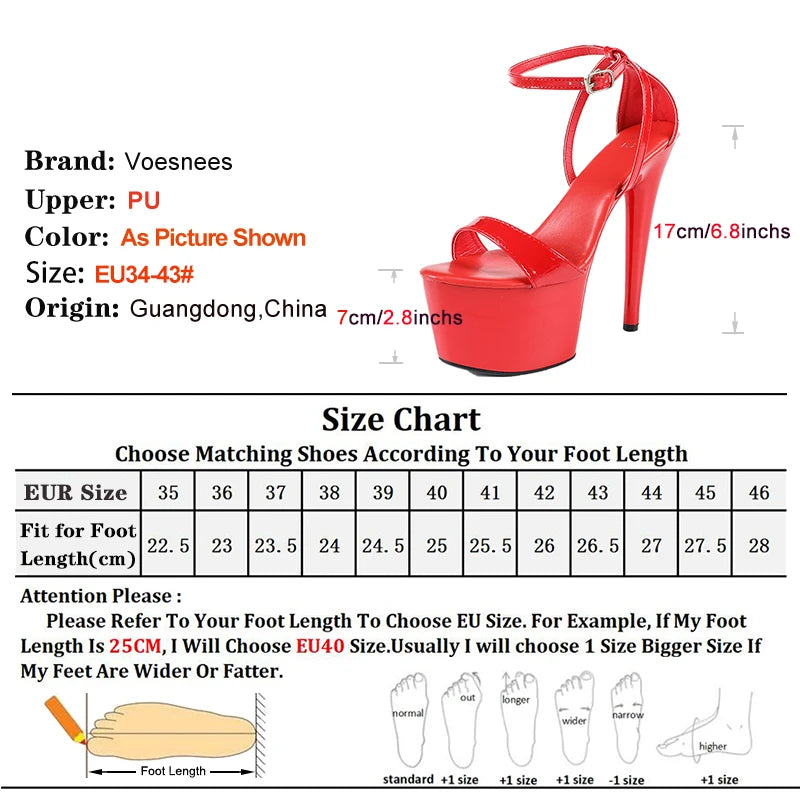 Summer Black Leather 17CM Extreme high heels Nightclub Queen Sexy Dance Shoes Women High Platform Buckle Strap Peep Toe Sandals