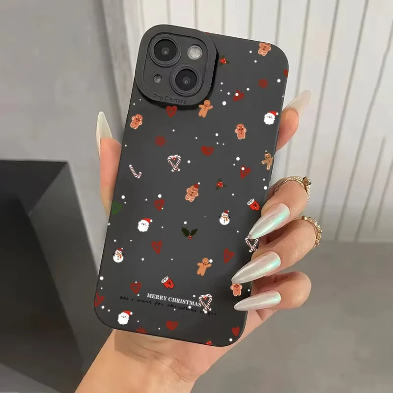 Cute Christmas Pattern Phone Case For iPhone 11 12 13 14 15 16 17 Pro Max 17 Air 16E XS X XR 7 8 Plus SE Shockproof Soft Cover