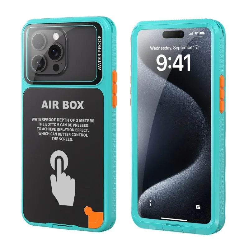 AIR BOX Waterproof Case for iPhone 11 12 13 14 15 Pro Max Plus  Sealed Snorkeling Cover for Outdoor Sport Swimming Diving Casing