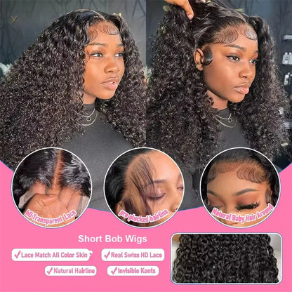 210% Density 13x4 Lace Frontal Kinky Curly Bob Wig 4x4 Lace Closure Loose Deep Wave Lace Front Human Hair Wigs Bob Pre Plucked