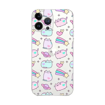 Cute Cartoon Cat P-Pusheens Phone Case Transparent For IPhone 16 15 11 13pro Max 14Plus X Xr Xs Max 12mini - Clear Cover
