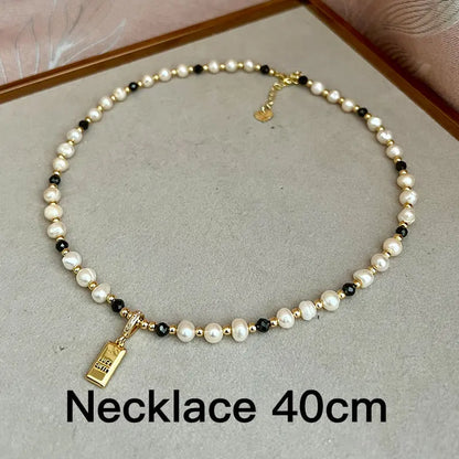 Classic Temperament Natural 5-6mm Freshwater Pearl Necklace Bracelet For Women  Copper Plated 14k Gold Accessories