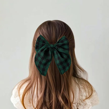 Girls Christmas Style Grid Bow Hair Clip Children's Ponytail Hairpin Festivel Party Headpiece Hair Accessories Wholesale Gift