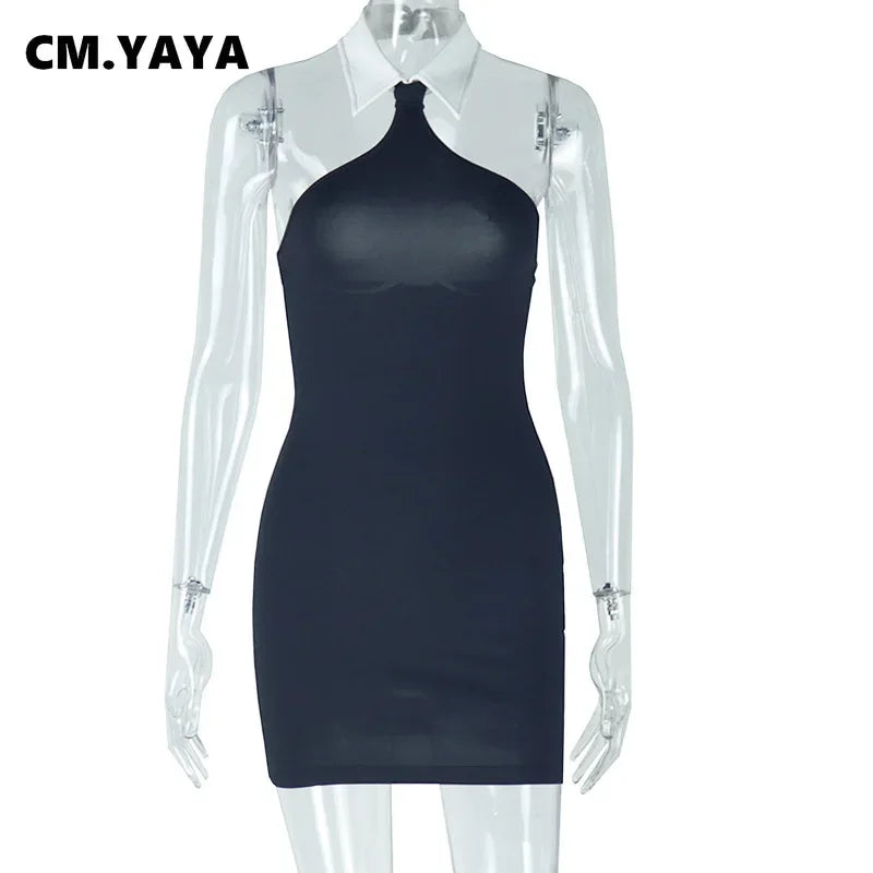 CM.YAYA Women Sleeveless Off Shoulder Mini Dress 2025 Summer Backless Sexy Birthday Evening Night Party Vestidos Dresses