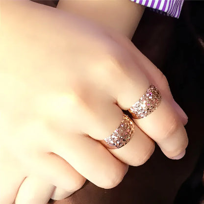 585 purple gold 14K rose gold new vintage hollow wide version wedding rings for couples fancy luxury jewelry for girlfriend