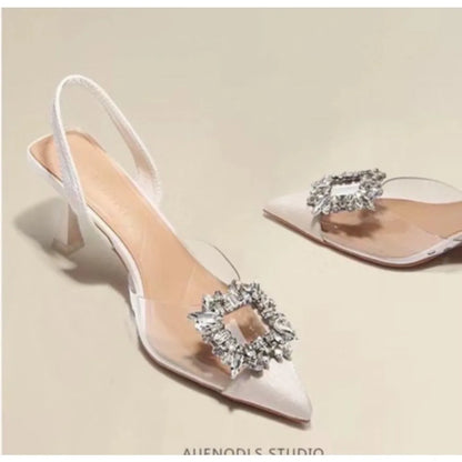 Spring and Autumn Fashion New Sexy Banquet Comfortable Crystal Transparent Solid Color Pointed Toe Women's High Heels Pumps