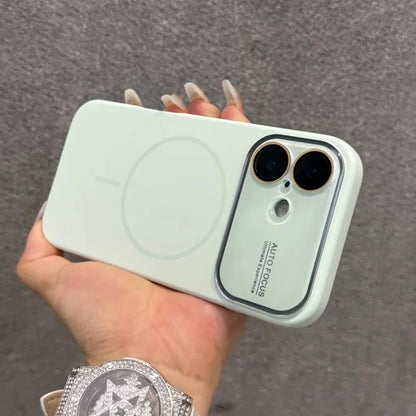 Luxury Liquid Silicone With Crystal Lens Protection Phone Case For iPhone 17 16 15 14 Pro Max 13 Magnetic Wireless Charge Cover