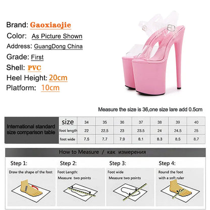 20CM Luxury Designer Women Sandals Transparent Upper Light Pink Platform Pole Dance Shoes Stripper High Heels Open Toe Shoes