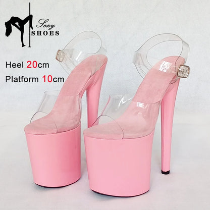 20CM Luxury Designer Women Sandals Transparent Upper Light Pink Platform Pole Dance Shoes Stripper High Heels Open Toe Shoes