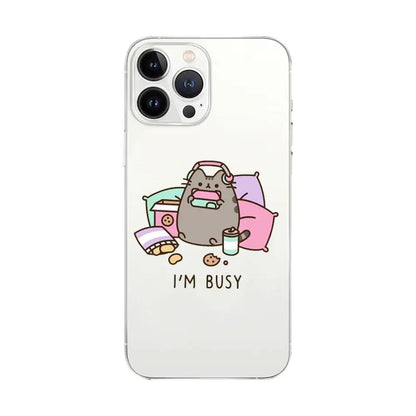 Cute Cartoon Cat P-Pusheens Phone Case Transparent For IPhone 16 15 11 13pro Max 14Plus X Xr Xs Max 12mini - Clear Cover