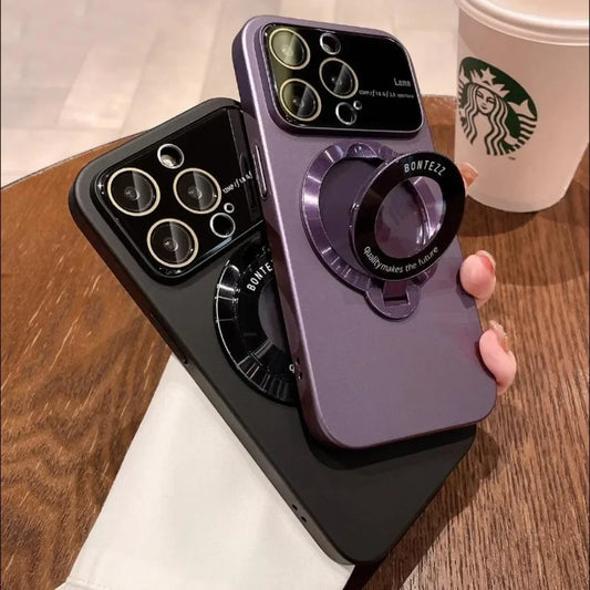 Case for IPhone 16 15 14 13 12 11 Pro Max Luxury Slim Matte PC Bracket Magsafe 15 Plus Stand Holder Glass Lens Protector Cover