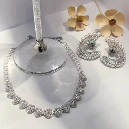 Original Princess Sparkling Crystal Wedding High-end Jewelry Set Charming Women's Heart-shaped Necklace Earrings Bracelet Ring