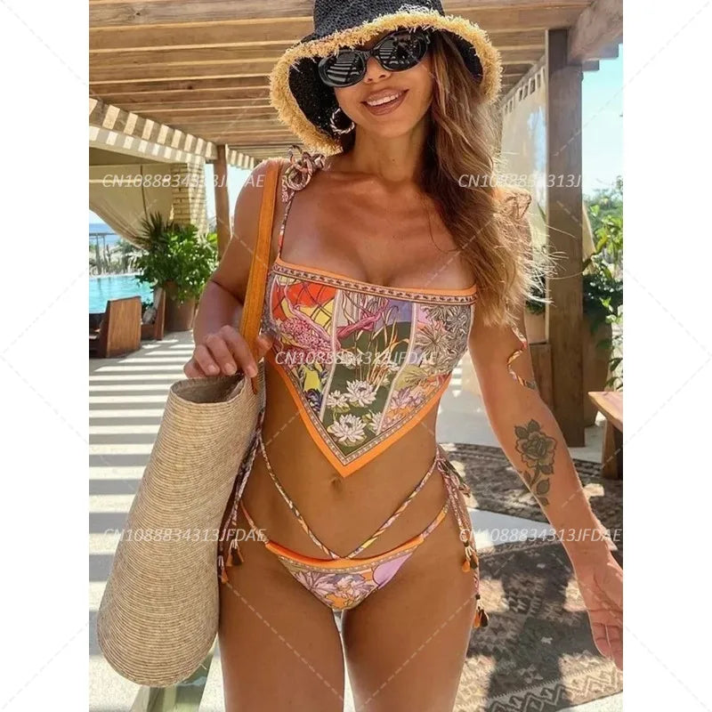 Printed Crop Top Bikini Women Bikinis Brazilian Swimwear Female Swimsuit Two-pieces Bikini Set High Cut Bathing Suit Swim