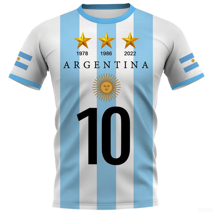 2023 New World Cup Football Argentina 3-star Champions League Jersey Messi No.10 3D Digital Printed T-shirt