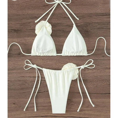S - XL Sexy 3D Flowers Halter Strappy Bikini Women Swimwear Female Swimsuit Two-pieces Bikini set Bather Bathing Suit Swim