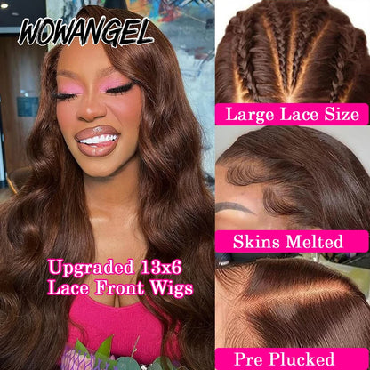 250% Pre Everything 13x6 HD Lace Frontal Wigs Chocolate Brown Body Wave Wigs Melt Skins Human Hair Wigs Pre Plucked For Woman