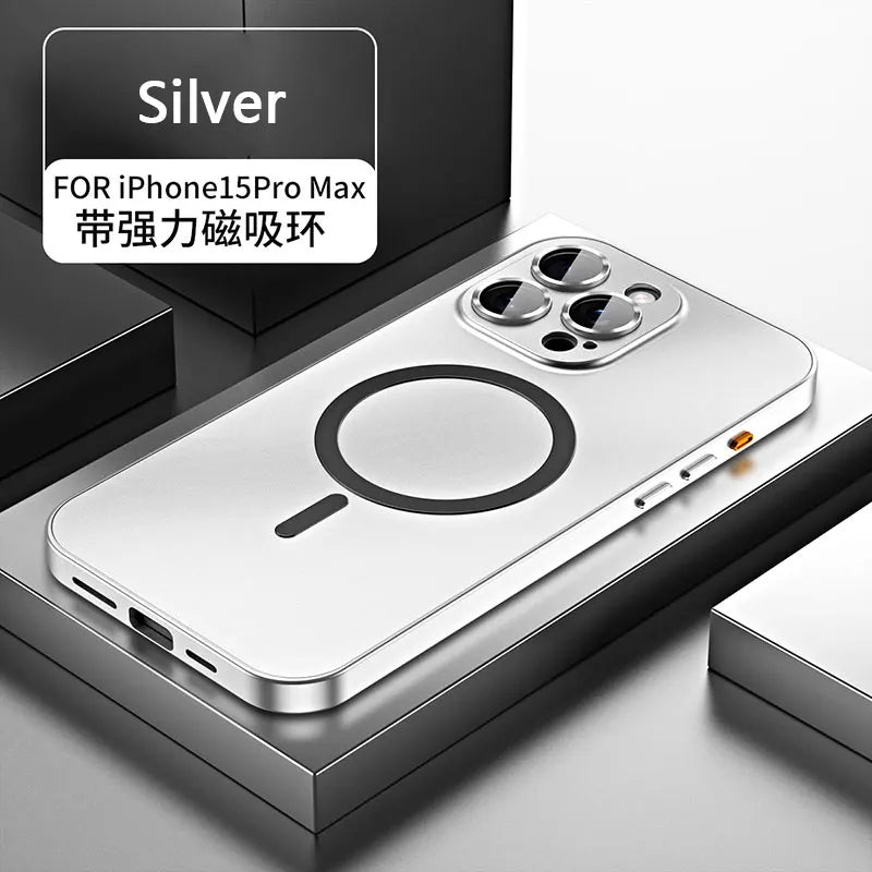 Aluminum Metal Frame Magnetic Case For iPhone 17 13 14 15 16 Pro Max Plus Magsafe Wireless Charging Lens Film PC Backboard Cover