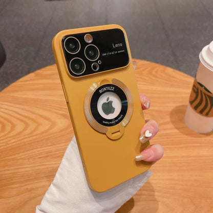 Case for IPhone 16 15 14 13 12 11 Pro Max Luxury Slim Matte PC Bracket Magsafe 15 Plus Stand Holder Glass Lens Protector Cover