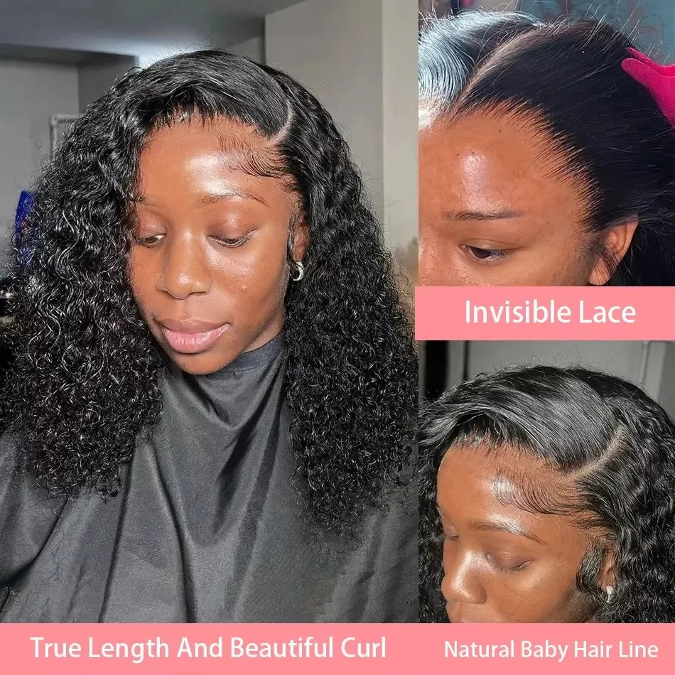 Curly Short Bob Wig 13x4 HD Lace Transparent Frontal Human Hair Wig Brazilian Remy 100% Human Hair Natural Color 8-14 Inch