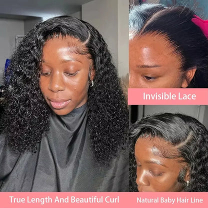 Curly Short Bob Wig 13x4 HD Lace Transparent Frontal Human Hair Wig Brazilian Remy 100% Human Hair Natural Color 8-14 Inch