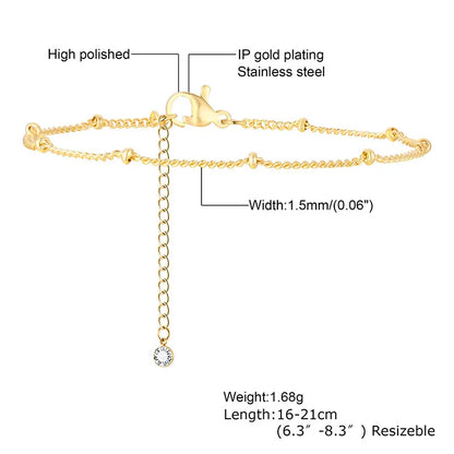 18K Real Gold Plated Bracelet Stackable for Women, Dainty Satellite Link Chain Bracelets Adjustable Minimalist Jewelry