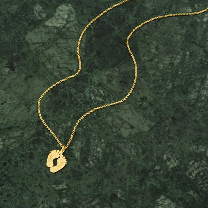 Custom Engraved Stainless Steel Baby Feet Name & Birthday Pendant Necklace Personalization Included Text Woman Jewelry.