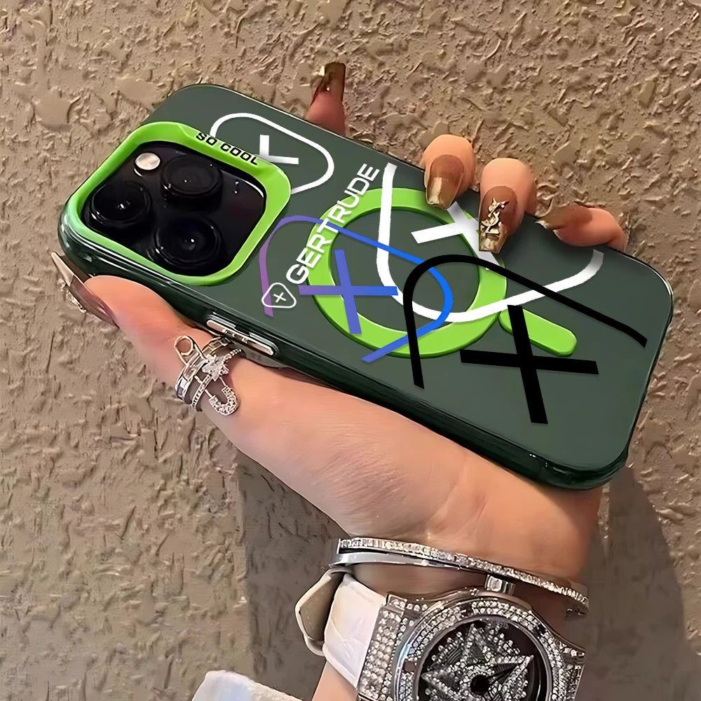 Fashion Lovely Design Magsafe Magnetic Case for G-Gertrudes iPhone 11 12 13 14 15 16 Pro Max Plus Silver Plated Anti Fall Cover