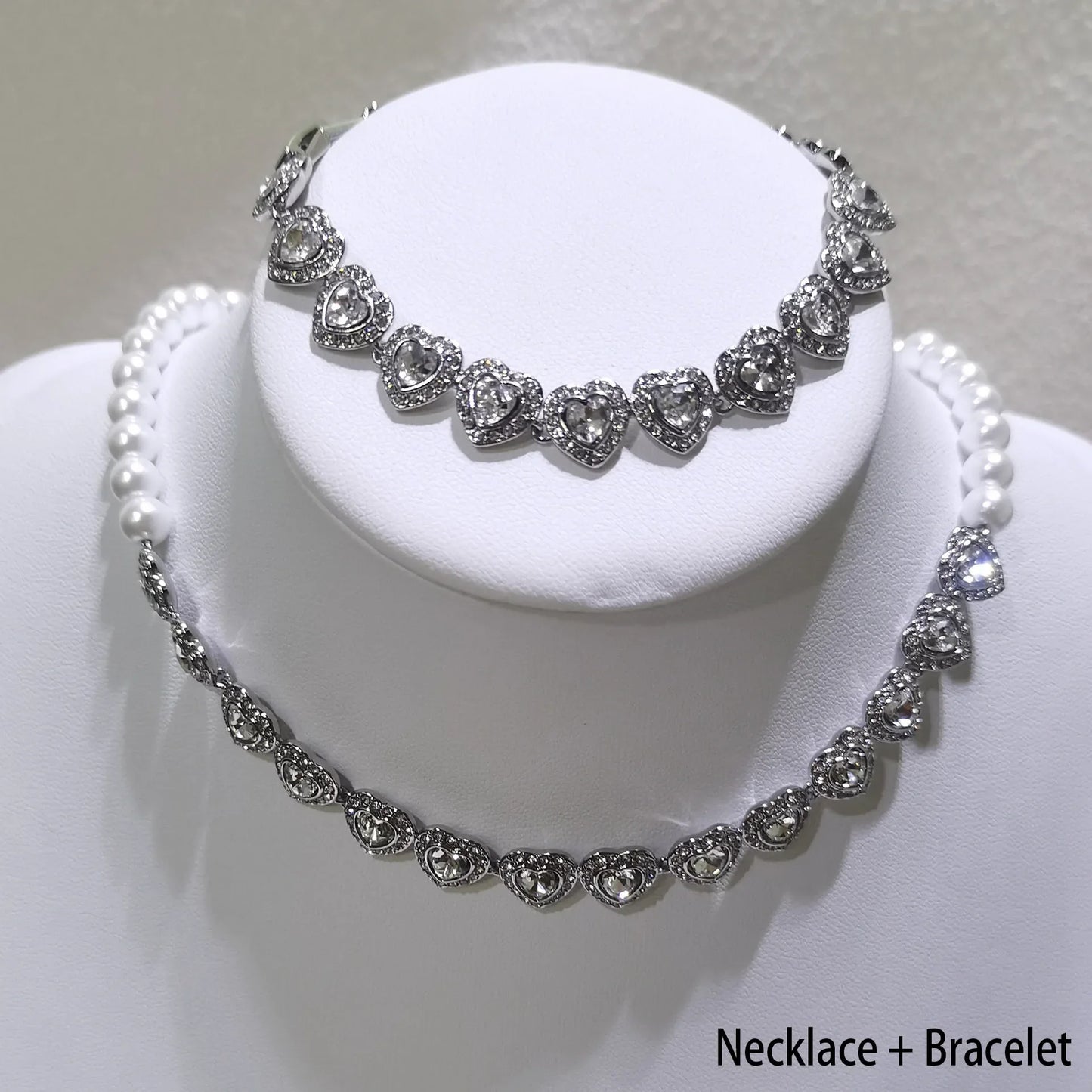 Original Princess Sparkling Crystal Wedding High-end Jewelry Set Charming Women's Heart-shaped Necklace Earrings Bracelet Ring