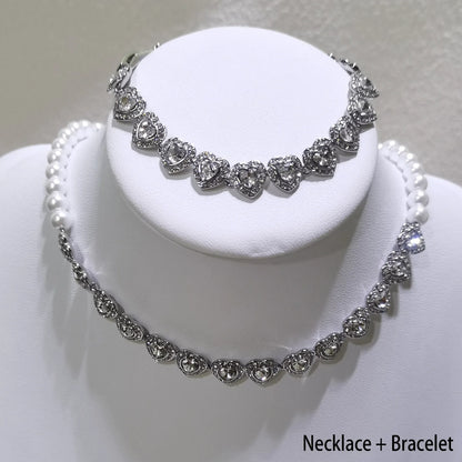 Original Princess Sparkling Crystal Wedding High-end Jewelry Set Charming Women's Heart-shaped Necklace Earrings Bracelet Ring