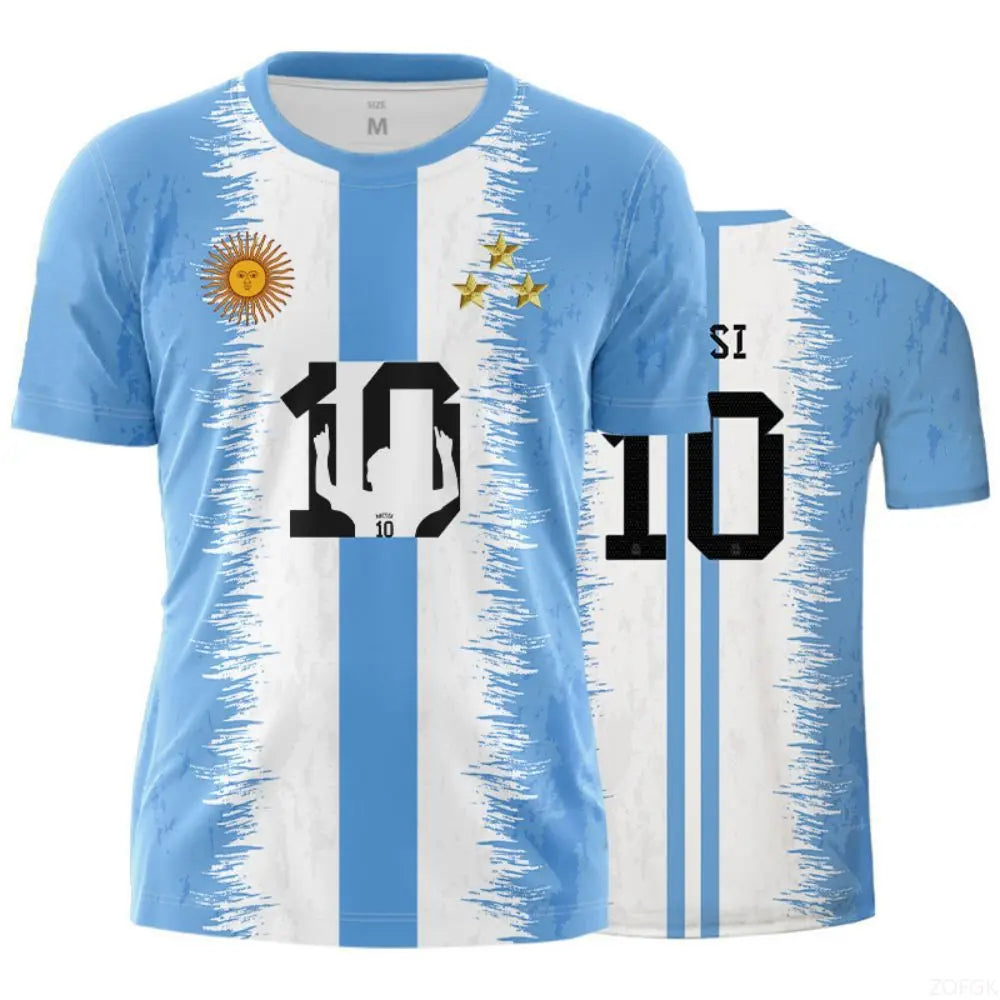 2023 New World Cup Football Argentina 3-star Champions League Jersey Messi No.10 3D Digital Printed T-shirt