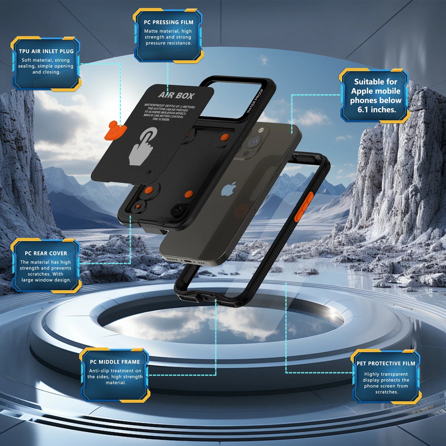 AIR BOX Waterproof Case for iPhone 11 12 13 14 15 Pro Max Plus  Sealed Snorkeling Cover for Outdoor Sport Swimming Diving Casing